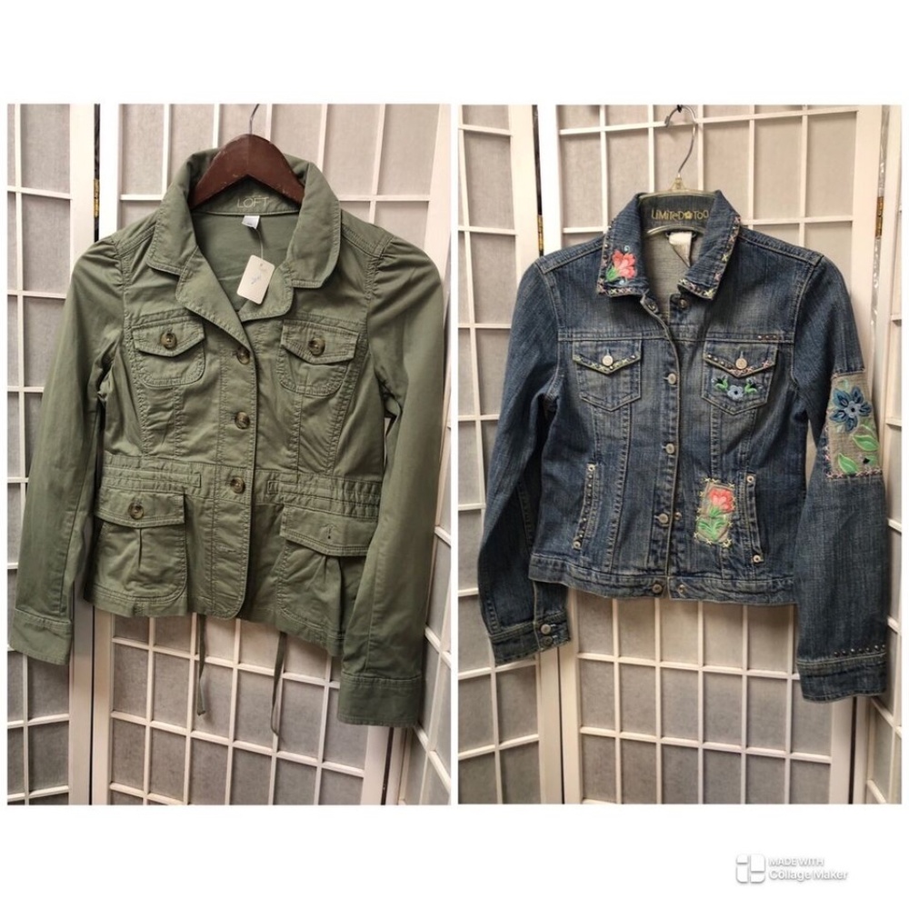 Girl,two Spring Jacket $14Each,Limited embroidered blue Sz 12,Loft Green Sz 0P.!